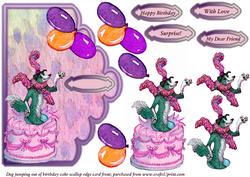 Dog Jumping Out of Birthday Cake Scallop Edge Card Front