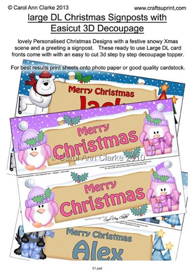 large DL Christmas Signposts with Easicut 3D decoupage Tutorial PDF