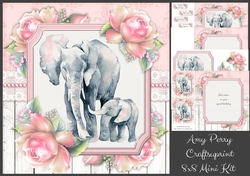 Image of cup942784_983 - Beautiful Mum & Baby Elephants With Pink Roses 8x8 Mini Kit