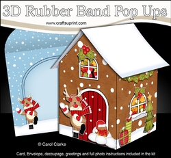 cup743330_359 - 3D Rubber Band Pop Up Christmas Card - Christmas Gingerbread House Rudolph is having a Snowball Fight