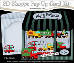 cup787735_359 - 3D Shoppe Window Pop Up Card Kit - Big Wheels Model Trucks & Trailers Shop