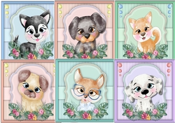 Image of cup1059769_1398 -  6 lovely card fronts , Pups in a Flowers Frame Cute 
