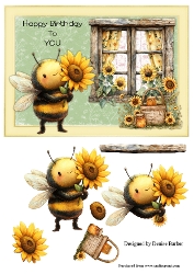 Image of cup1156496_75759 - 300dpi Topper and decoupage-Bee with sunflowers, window and honey- Happy Birthday to You- A5 approx