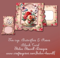 Image of cup998246_37881 - Tea cup Butterfflies and Roses. - Blank Card