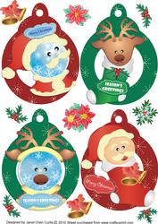 Image of cup144917_730 - Santa and Reindeer Christmas Bauble Tag & Bookmark