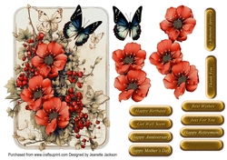 Image of cup1331388_2474 - Butterfly & Poppies All Occasions A5 Card Topper & Decoupage
