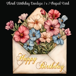 Image of cup1388487_2474 - Floral Birthday Envelope 7 x 7 Shaped Card