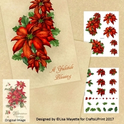 Image of cup809199_2195 - Vintage Style Red Poinsettias Floral Holiday Decoupage Card Making Mini Kit
