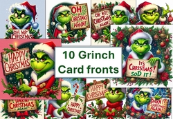 Image of cup1349211_120789 - 10 The Grinch Card fronts with Christmas sentiments. 8x8 inches. JPEG