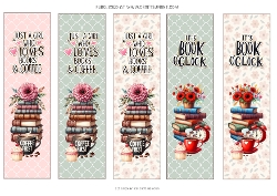 Image of cup1160721_719 - Coffee & books 2x7ins printable bookmarks x 5