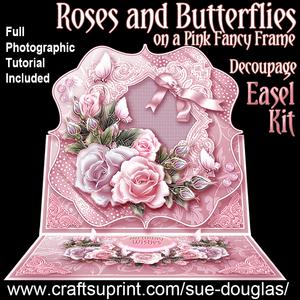 Image of cup265887_422 - Roses & Butterflies on a Pink Fancy Frame 8x8 Easel Card