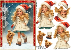 cup1398049_38 Girl Walking Her Dog in the Snow A5 Card Front & Decoupage