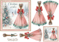 cup1410019_38 Christmas Wishes Girl in a Pretty Dress 6 inch Card Front, Gift Tag & Decoupage
