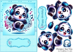 cup1442643_38 Headphones and Music Panda Card Front, Topper and Decoupage