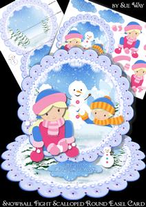 cup573530_38 Snowball Fight Scalloped Round Easel Card