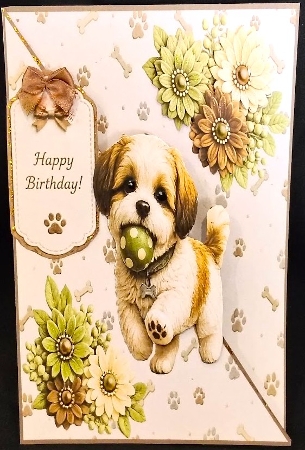cup1446529_135813 - Cute Puppy with Green Polka‑Dot Ball Floral Card Front