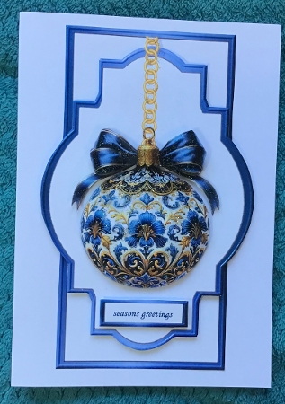 cup1449072_936 - Classic Christmas Bauble Gold and Blue Shaped Card 5x7