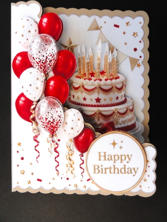 cup1442180_135813 - Elegant Red & Gold Birthday Cake Topper with Balloons & Confetti