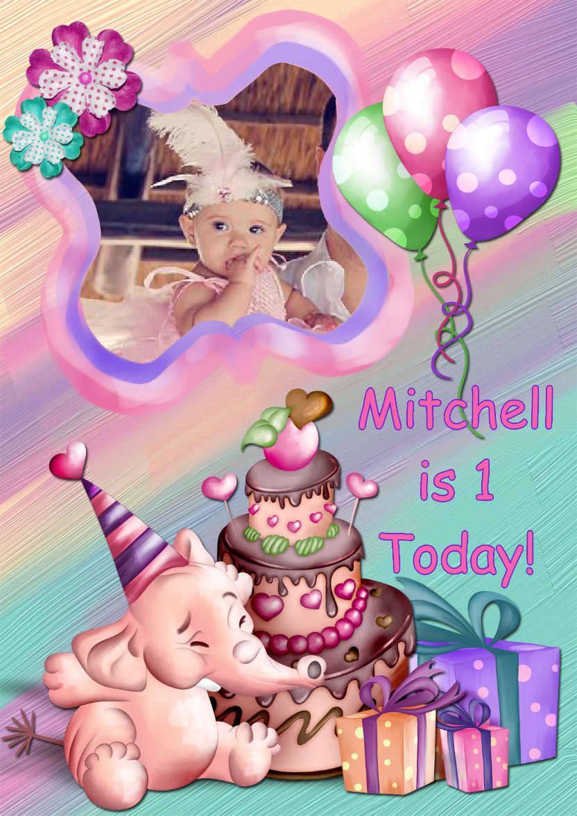 Elephant Birthday -  Girl's Age Aperture Card - card made with Crafty Bob's Card Creator