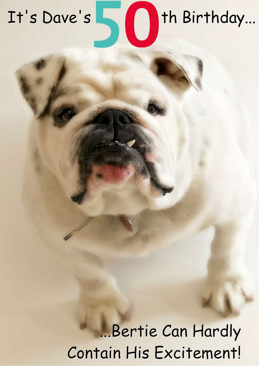 Excited Bulldog Card Front - card made with Crafty Bob's Card Creator