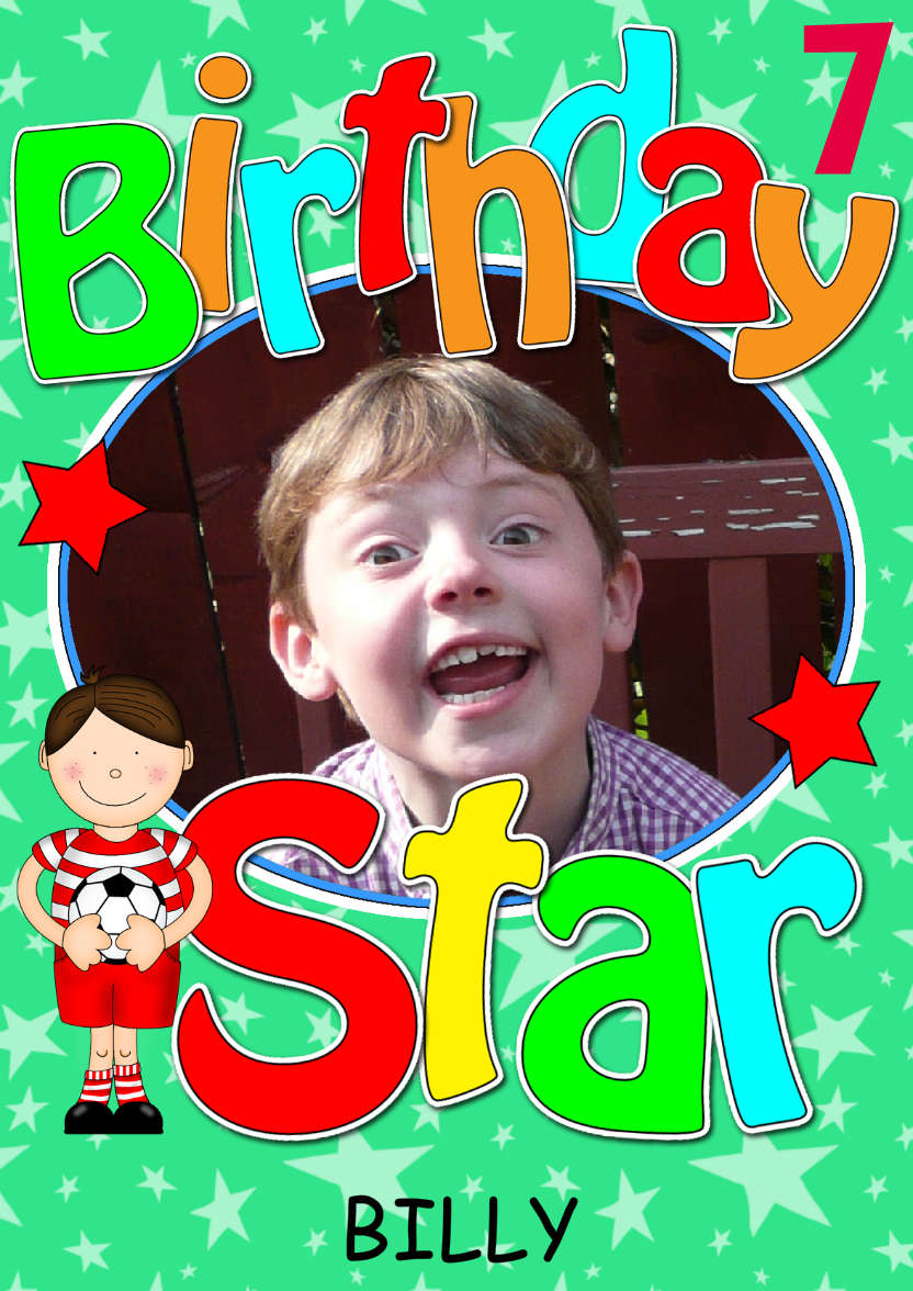 Birthday Football Star Photo Upload Card - card made with Crafty Bob's Card Creator