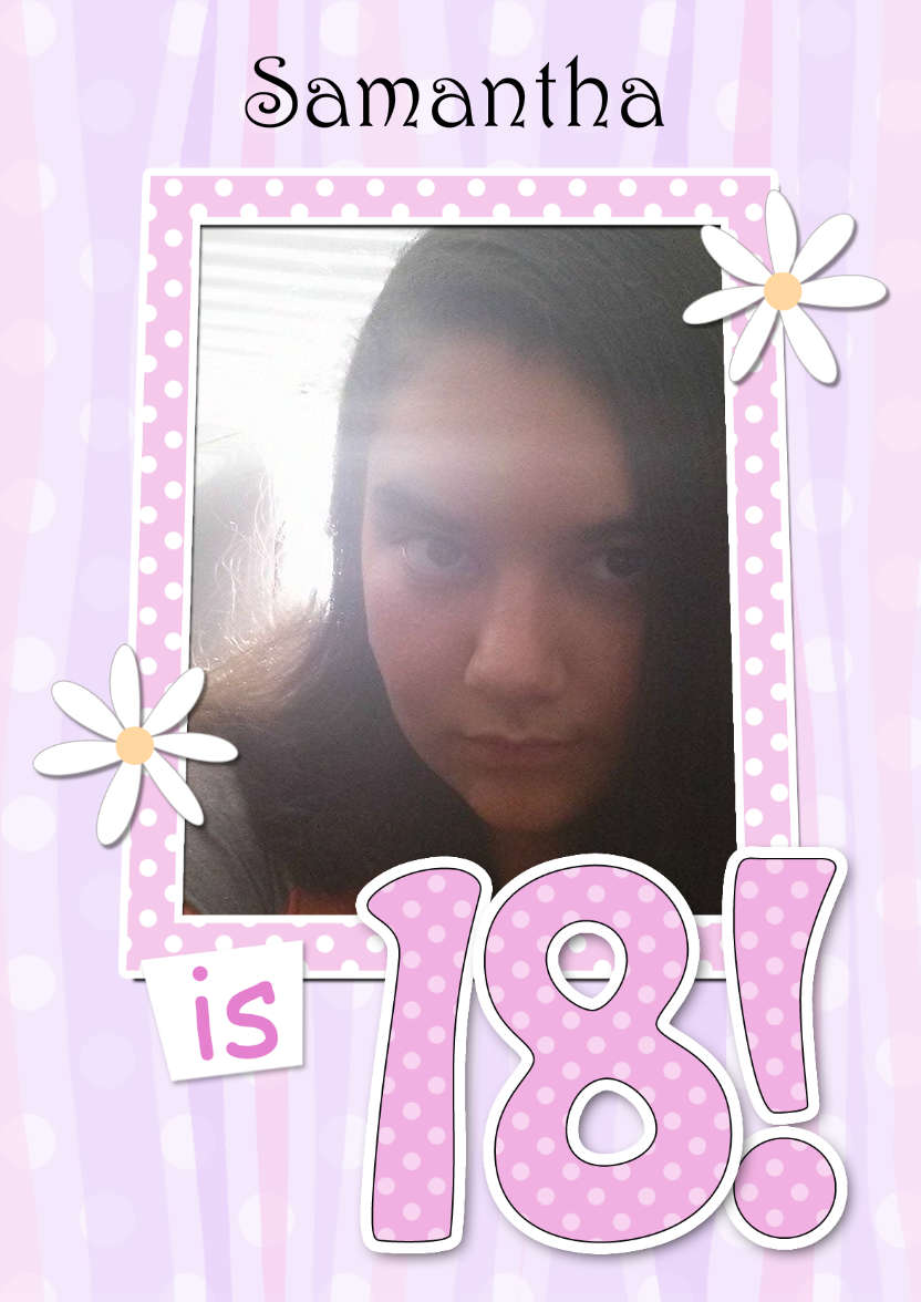 18th Birthday Stripes & Flowers Photo Upload Card - card made with Crafty Bob's Card Creator