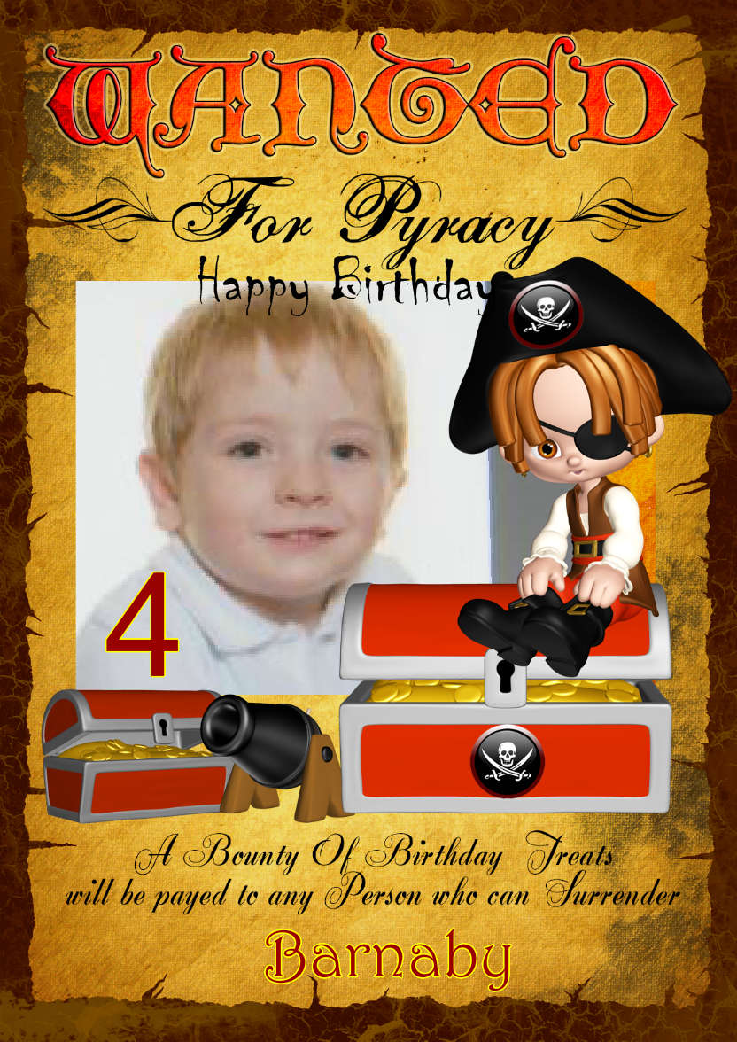 Fun Pirate Children's Wanted Poster Photo Card - card made with Crafty Bob's Card Creator