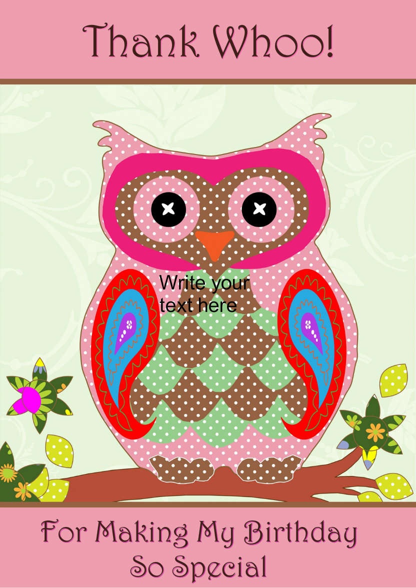 Thank Whoo Owl Card Front - card made with Crafty Bob's Card Creator