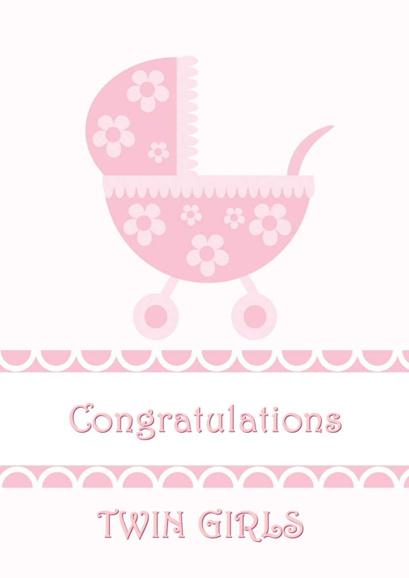 New Baby Girl Pram Card Front - card made with Crafty Bob's Card Creator
