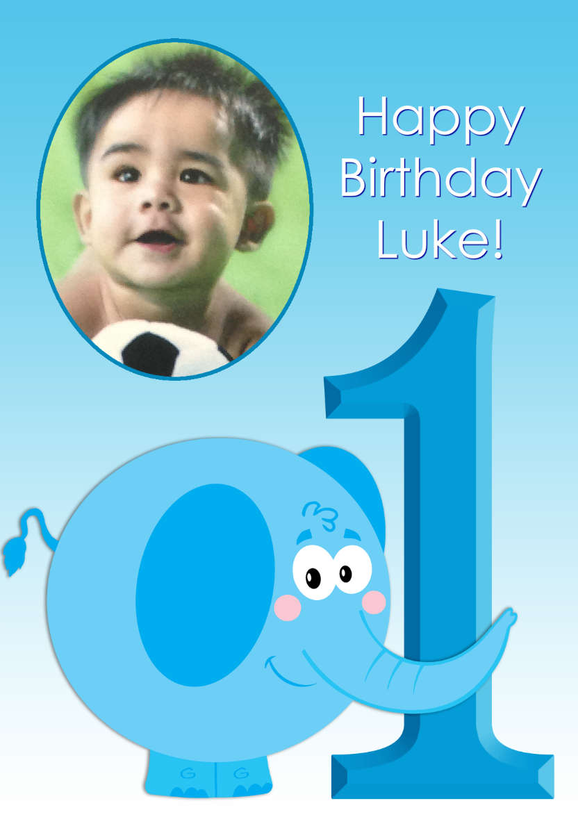 Elephant Age One Card Boy - card made with Crafty Bob's Card Creator