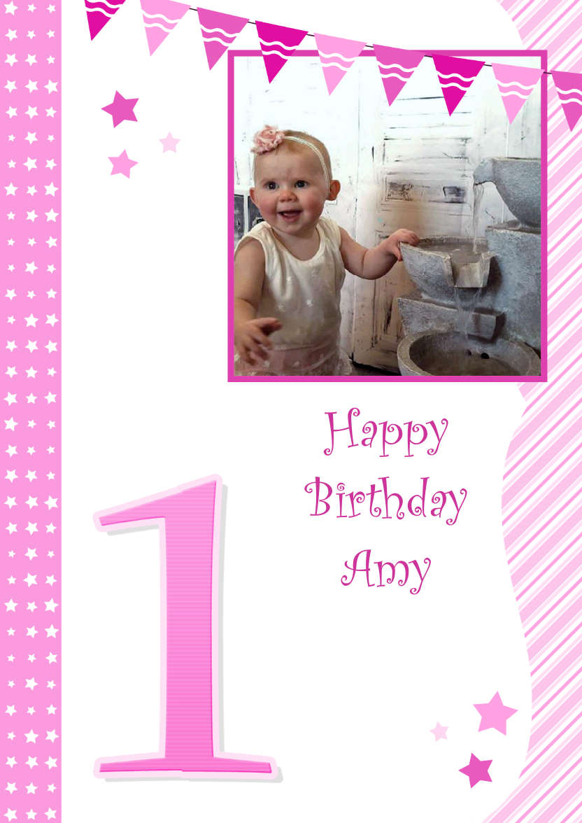Stars and Stripes First Birthday Girl - card made with Crafty Bob's Card Creator