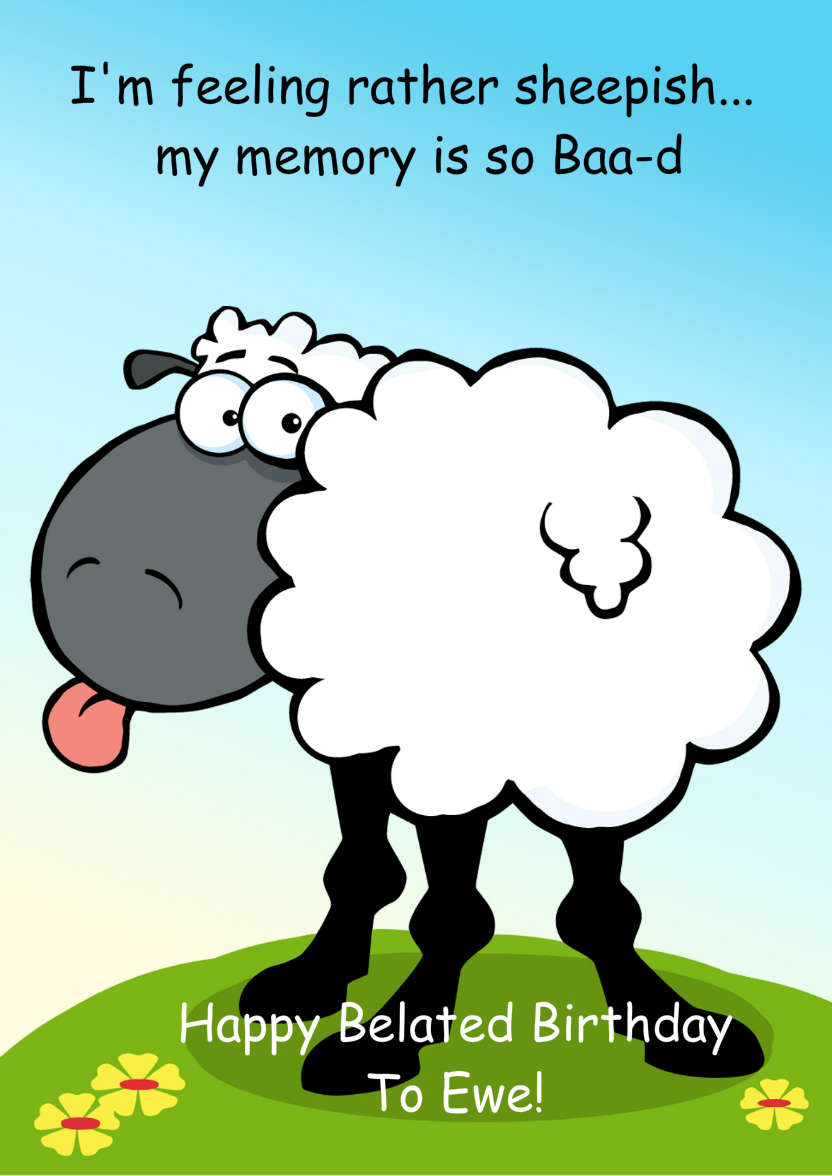 Feeling Sheepish Belated Birthday Card - card made with Crafty Bob's Card Creator