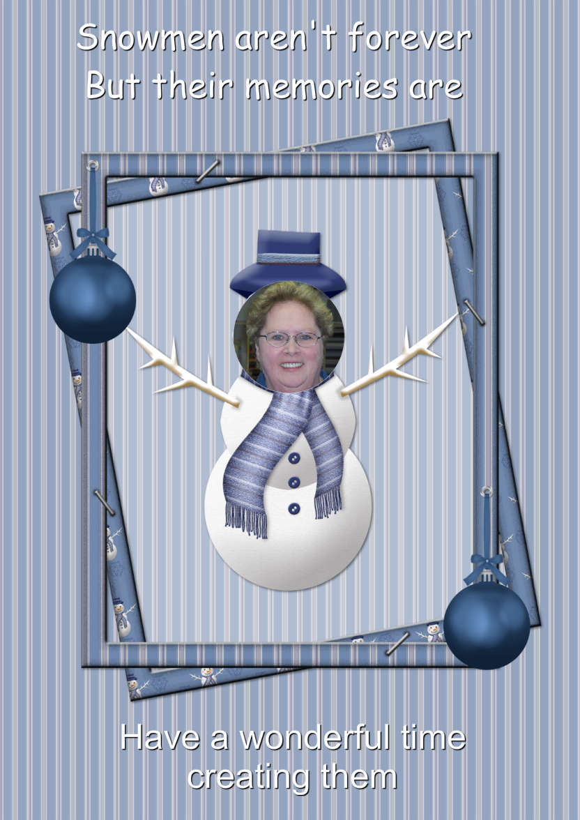 Blue Snowman Photo Card - card made with Crafty Bob's Card Creator