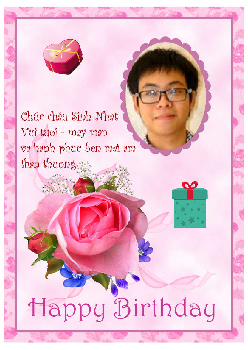 Pink Rose Spray - card made with Crafty Bob's Card Creator