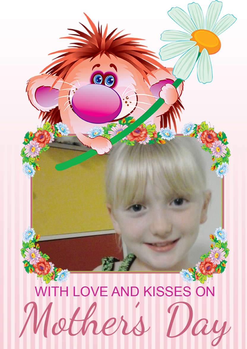Cute Hedgehog with Daisy Mother's Day Photo Card - card made with Crafty Bob's Card Creator