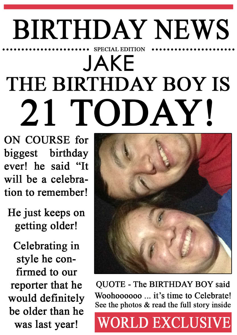 21 Today Birthday News Photo Upload Card - card made with Crafty Bob's Card Creator