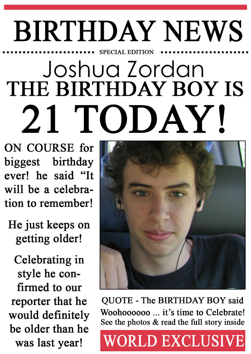 21 Today Birthday News Photo Upload Card - card made with Crafty Bob's Card Creator