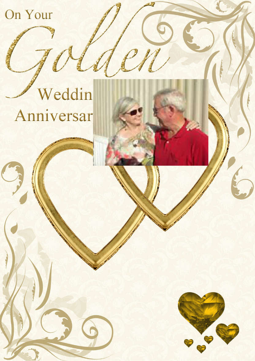 Golden Wedding Anniversary Hearts Entwined Card - card made with Crafty Bob's Card Creator