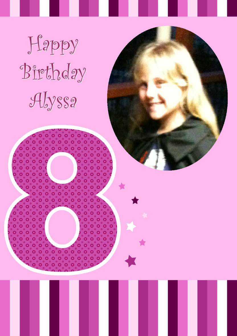 Age 8 Photo Card Girl - card made with Crafty Bob's Card Creator