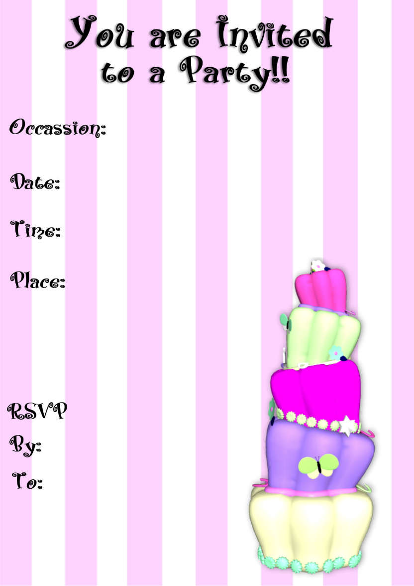 Girls Pink Cake Invitation - card made with Crafty Bob's Card Creator
