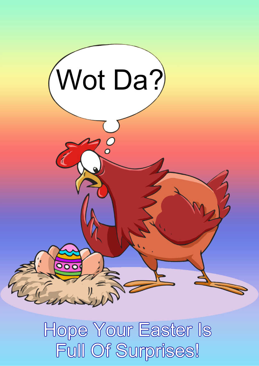 Confused Chicken Humorous Easter Card Front - card made with Crafty Bob's Card Creator