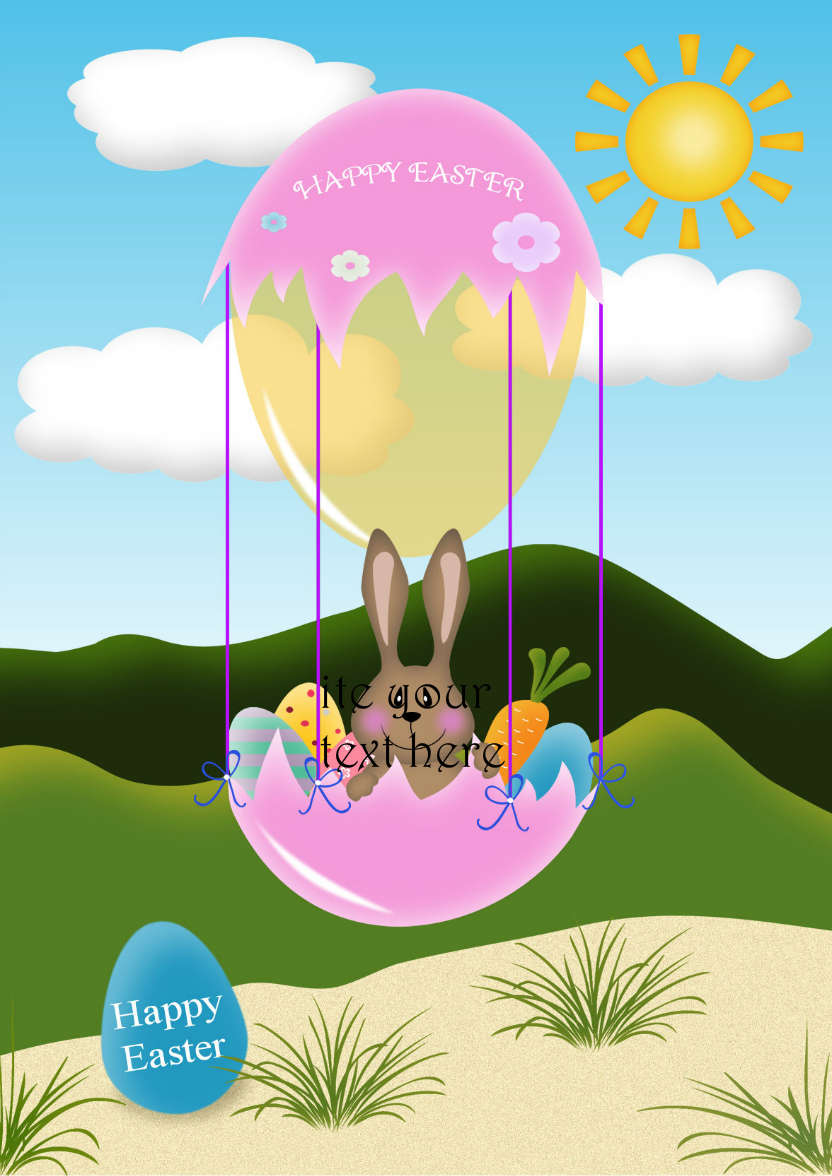 Easter Bunny in Air Balloon - card made with Crafty Bob's Card Creator