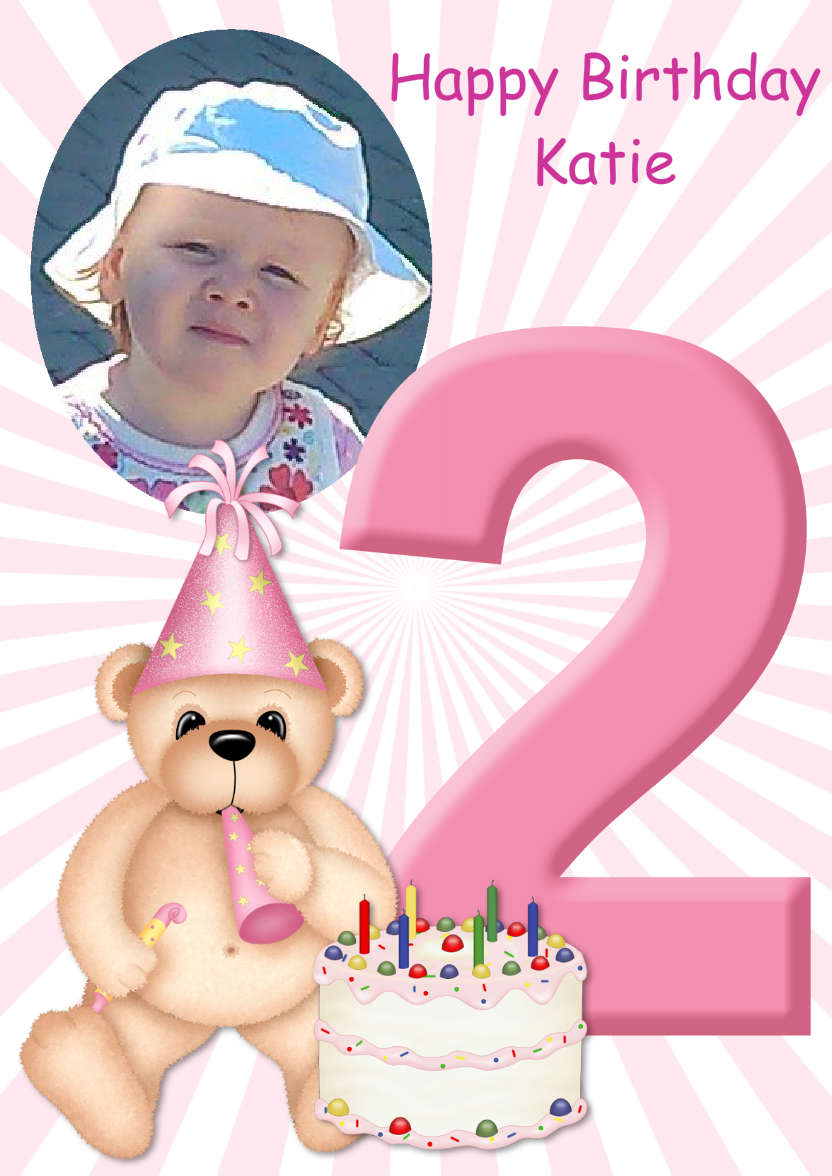 Birthday Bear Age 2 Card Girl - card made with Crafty Bob's Card Creator