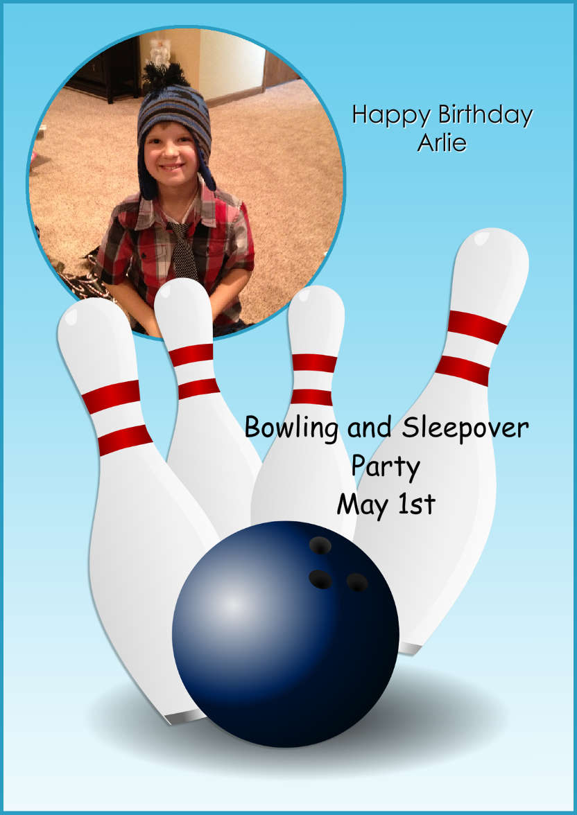 Ten Pin Bowling Aperture Card - card made with Crafty Bob's Card Creator