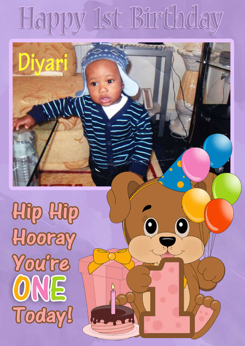 1st Birthday Puppy Dog Your Photo Here Card - card made with Crafty Bob's Card Creator