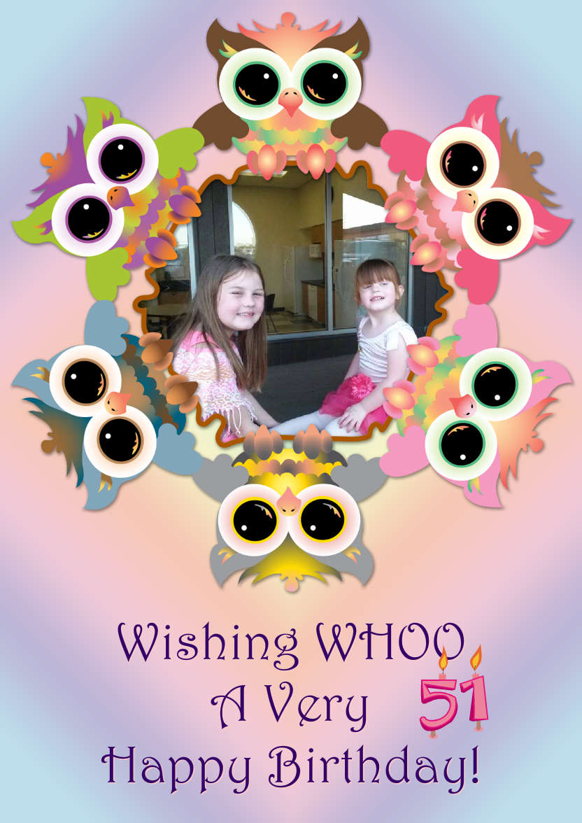 Cute Owl Frame Photo Card - card made with Crafty Bob's Card Creator