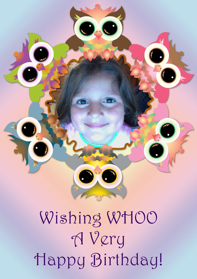 Cute Owl Frame Photo Card - card made with Crafty Bob's Card Creator