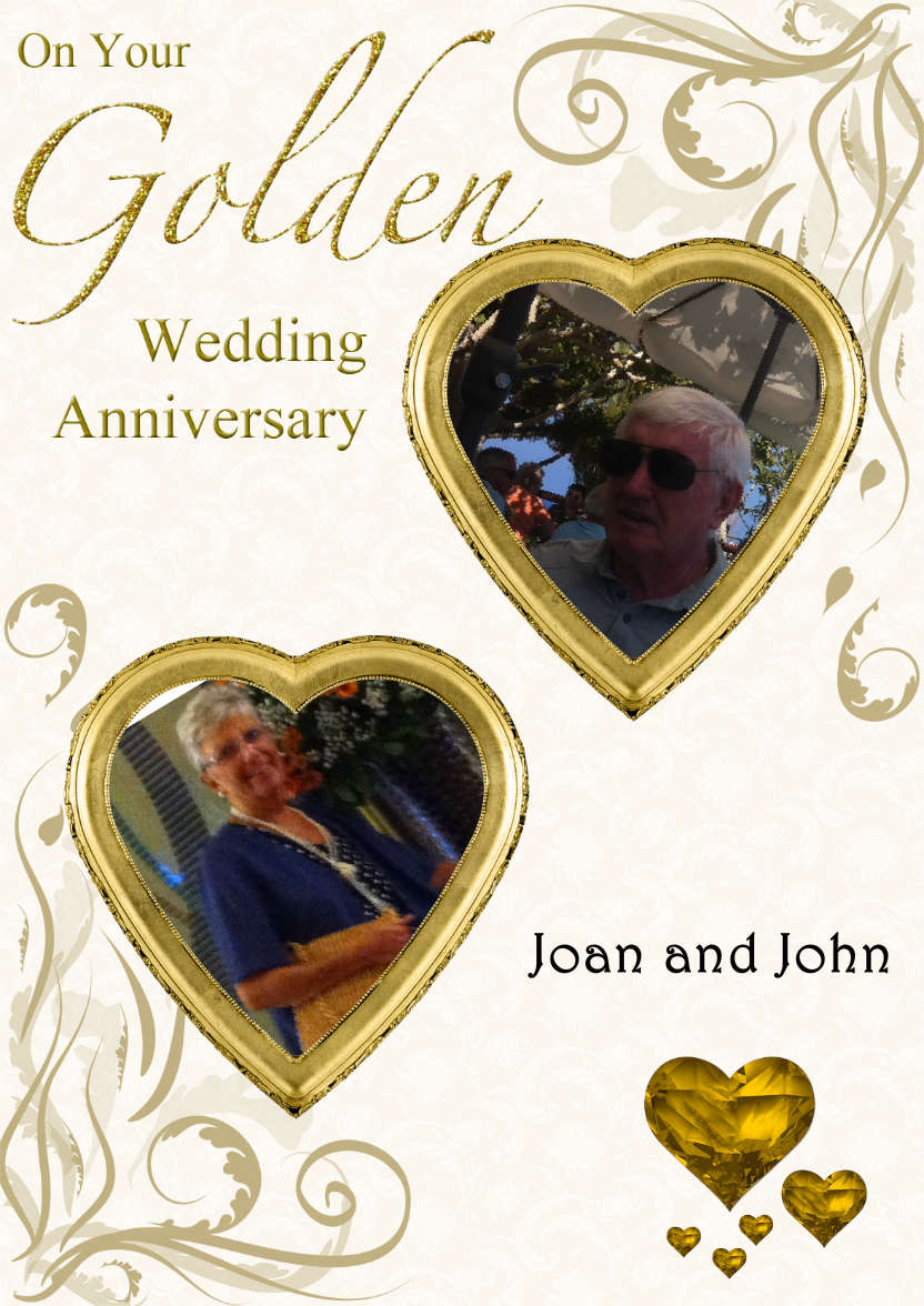 Golden Wedding Anniversary Hearts Photo Card - card made with Crafty Bob's Card Creator