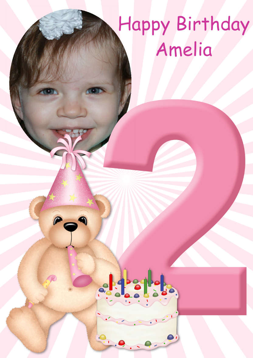 Birthday Bear Age 2 Card Girl - card made with Crafty Bob's Card Creator