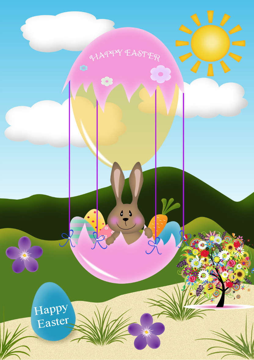 Easter Bunny in Air Balloon - card made with Crafty Bob's Card Creator